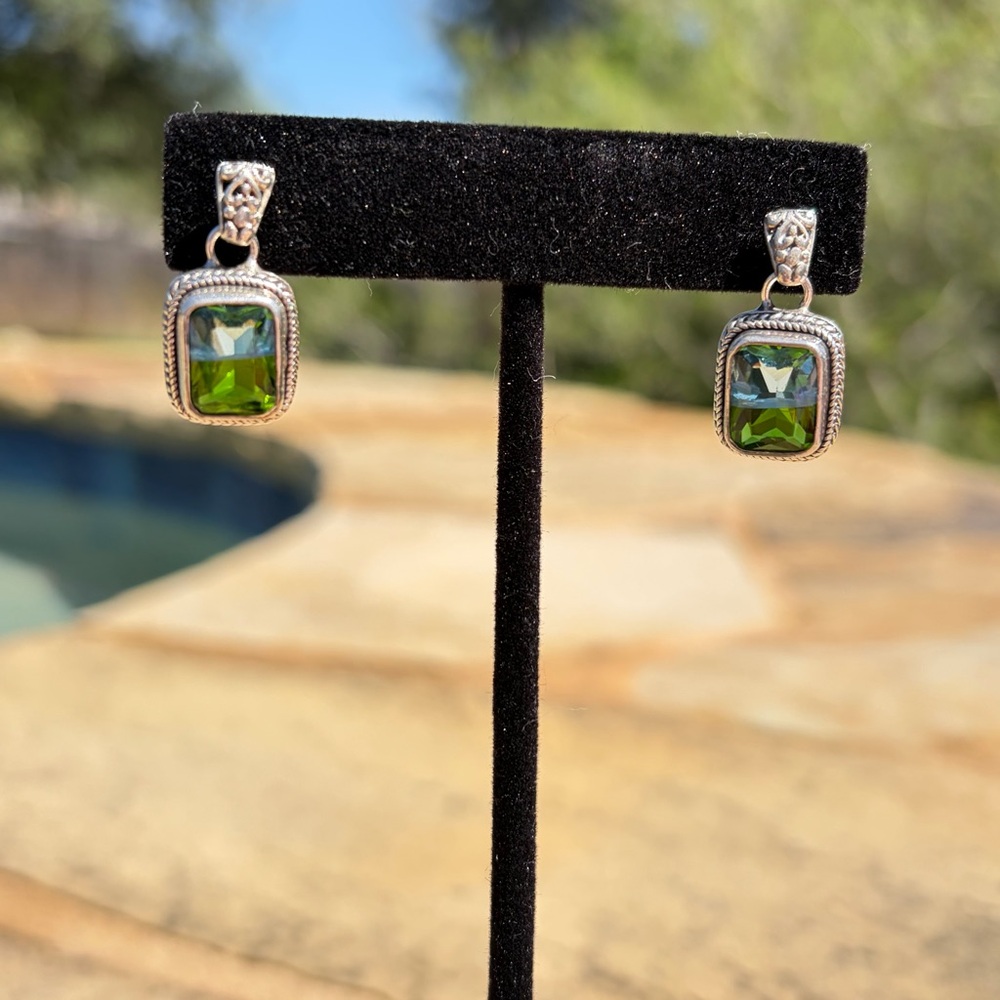 Sarda 925 Earrings Silver Bi-Color Blue Green Statement Earrings - Picture 4 of 6